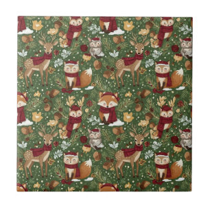 Scandinavian Woodland Christmas Pattern Ceramic Tile