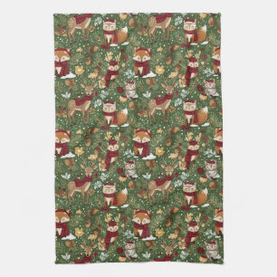 Scandinavian Woodland Christmas Pattern Kitchen Towel