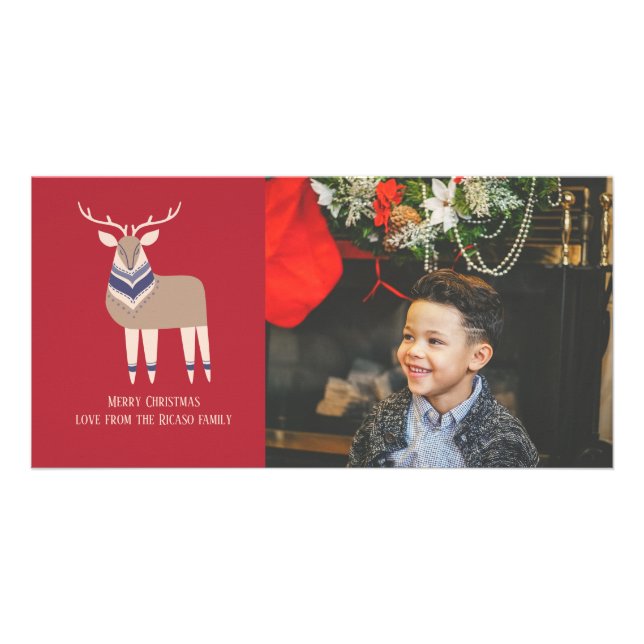 Scandinavian Woodland Deer Personalized Christmas Card (Front)