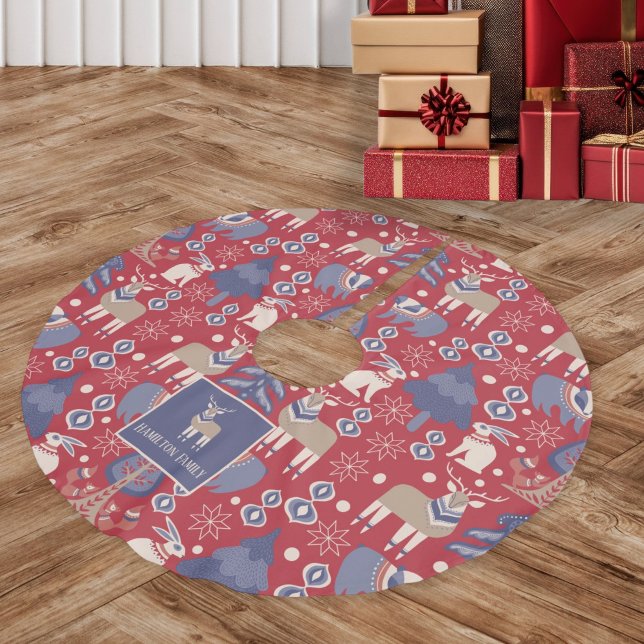 Scandinavian Woodland Winter Personalized Brushed Polyester Tree Skirt (Scandinavian Woodland Winter Personalized Brushed Polyester Tree Skirt by Ricaso. Add your own text)