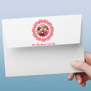 Scandinavian Wreath Photo Red and White Customized Envelope