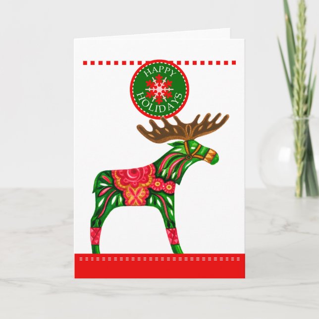Scandinavian Xmas Elk Folded Greeting Card (Front)