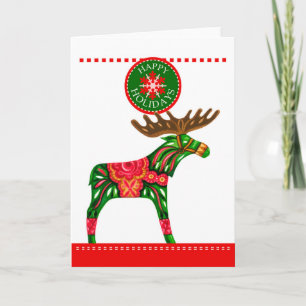 Scandinavian Xmas Elk Folded Greeting Card