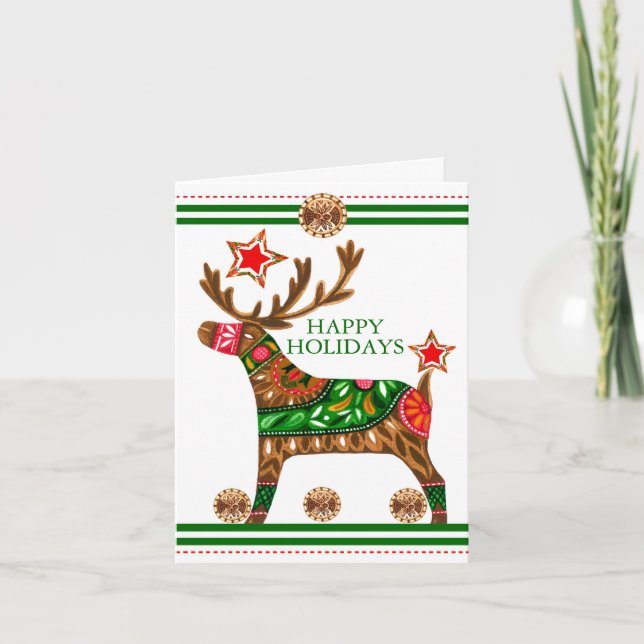 Scandinavian Xmas Reindeer Folded Greeting Card (Front)