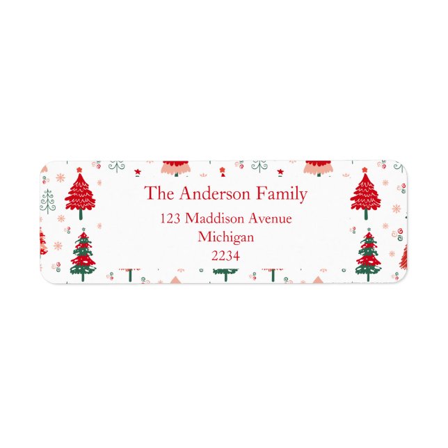 Scandinavian Xmas Tree Pattern Festive Christmas Label (Front)