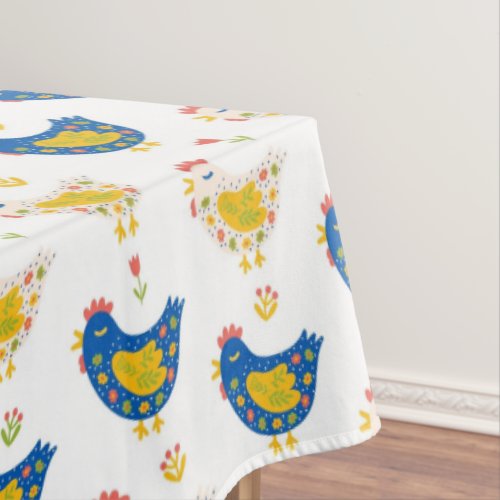 Scandinavian Yellow  Blue Funny Chicks Easter Tablecloth