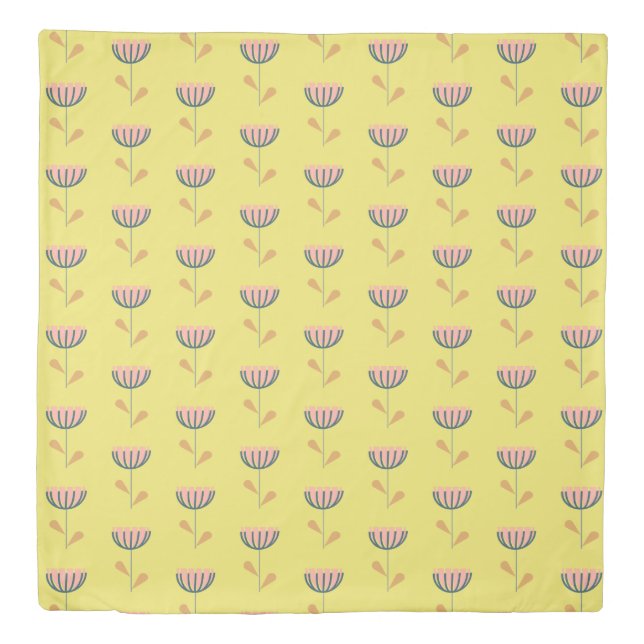 Scandinavian Yellow Modern Folk Flower Pattern Duvet Cover (Front)