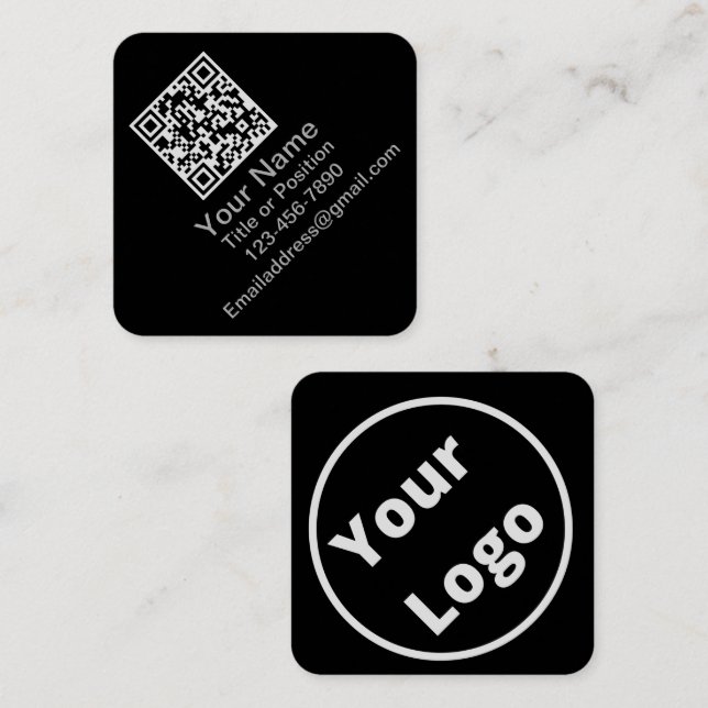 Scannable QR Code Black and White Customizable Square Business Card (Front/Back)