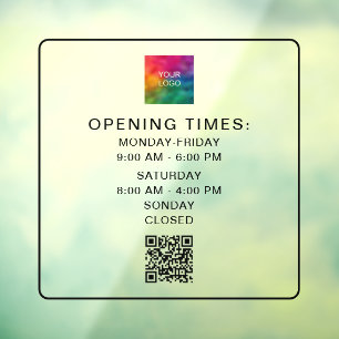 Scannable QR Code Business Hours Upload Logo Sleek Window Cling