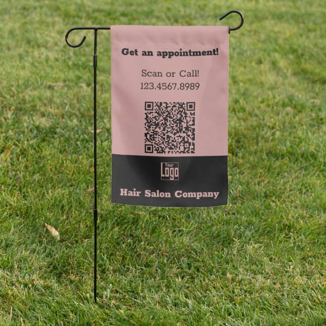 Scannable QR-code Custom Logo Black Pink Garden Flag (In SItu)