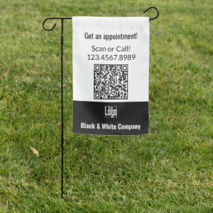 Scannable QR-code Custom Logo Black White Garden Flag