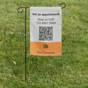Scannable QR-code Custom Logo Gray Black Orange Garden Flag