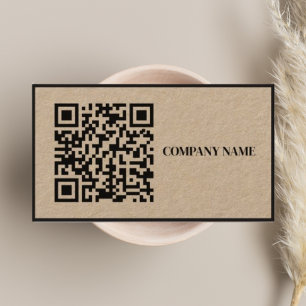Scannable QR Code l Black Border Script Rustic Business Card