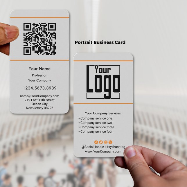 Scannable QR-code Logo Black Orange Gray Portrait  Business Card (Scannable QR-code Logo Black Orange Gray Portrait Business Card)