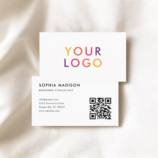Customizable Scannable QR Code Logo Minimalist White Business Card