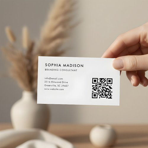 Customizable Scannable QR Code Logo Minimalist White Business Card