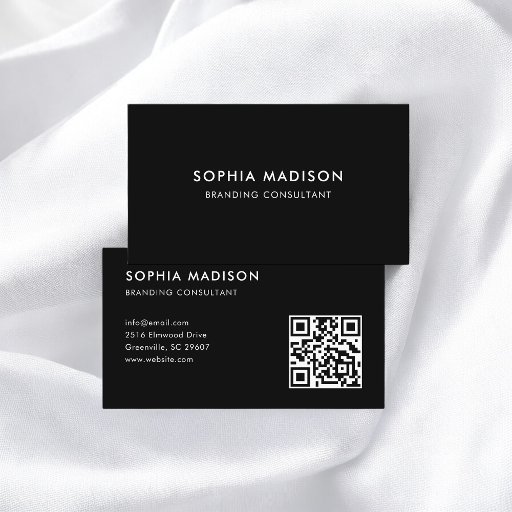 Customizable Scannable QR Code Minimalist Black Business Card