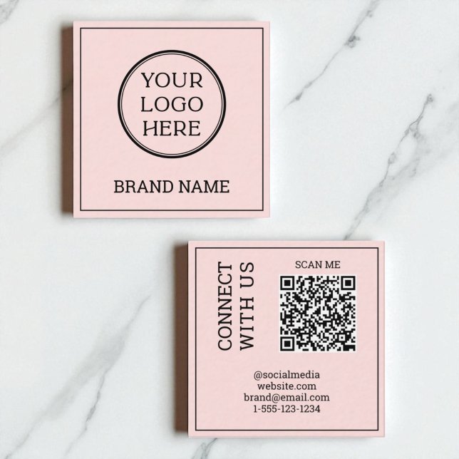 Scannable QR Code Modern Blush Pink Black Digital  Square Business Card (Scannable QR Code Modern Blush Pink Black Digital Square Business Card)