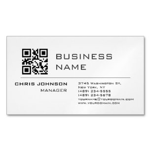 Scannable QR Code on Front Modern Plain Simple Business Card Magnet