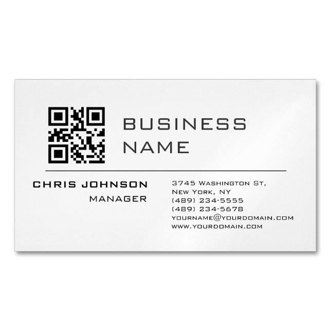 Scannable QR Code on Front Modern Plain Simple Business Card Magnet (Front)