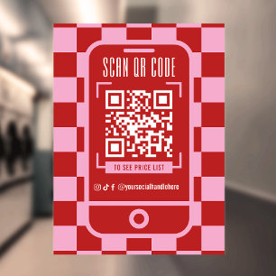 Scannable QR Code Retro Red & Pink Business Shop Window Cling