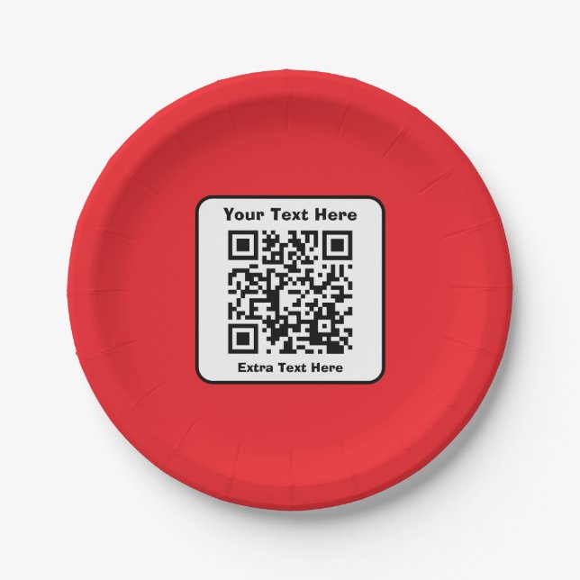 Scannable QR Code Template w/Editable Text Paper Plates (Front)
