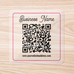 Scannable QR code with Cursive Script Clear Square Sticker