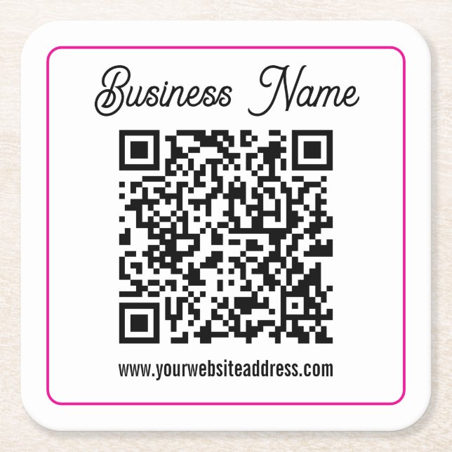 Scannable QR code with Cursive Script Handwriting Square Paper Coaster (Front)