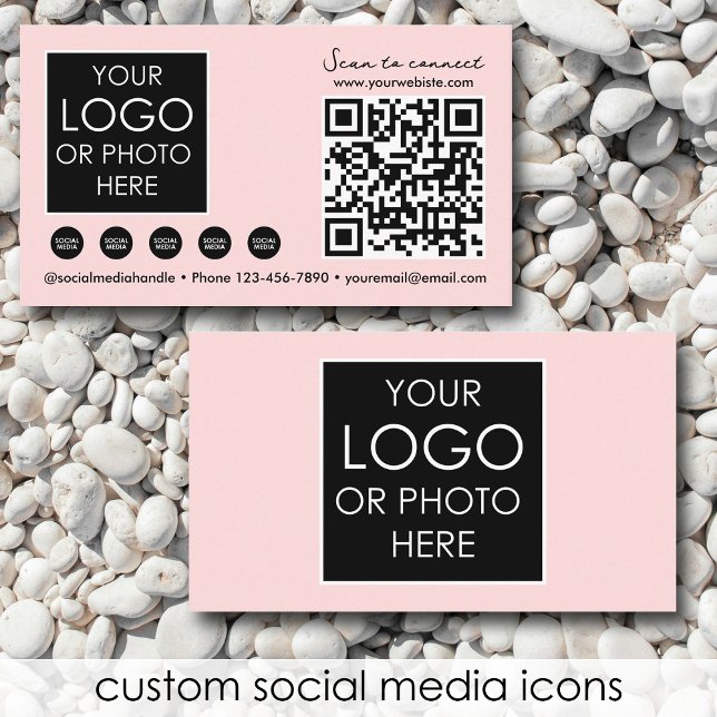 Scannable Social Media QR Code Pink Business Logo Business Card (Scannable Social Media QR Code Pink Business Logo Business Card)
