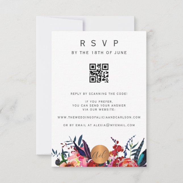 Scanning QR CODE floral elegant invitation RSVP  (Front)