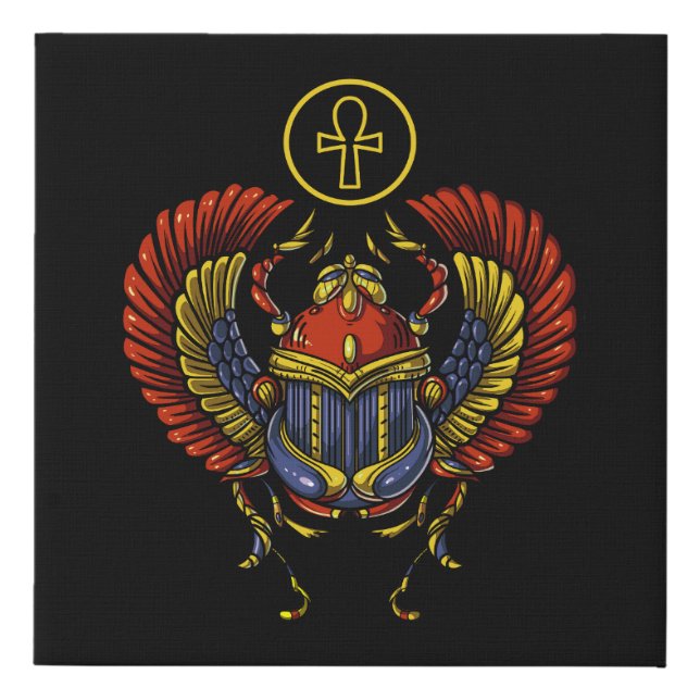 Scarab Ankh Egyptian Eye Of Horus Ancient Symbol Faux Canvas Print (Front)