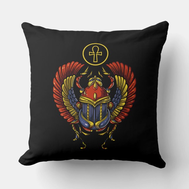 Scarab Ankh Egyptian Eye Of Horus Ancient Symbol Throw Pillow (Front)