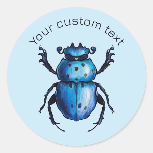 Scarab Beetle Art Blue Entomology Insect Classic Classic Round Sticker
