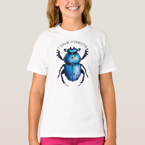 Scarab Beetle Art Blue Entomology Insect Love T_Shirt