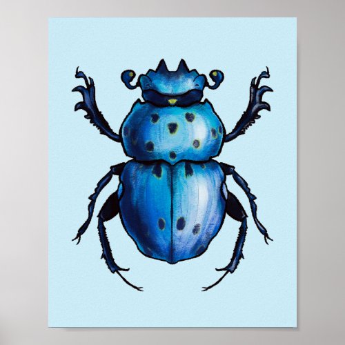 Scarab Beetle Art Blue Entomology Insect Poster