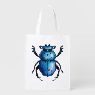 Scarab Beetle Art Blue Insect Entomology Grocery Bag
