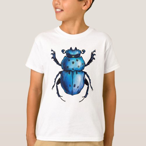 Scarab Beetle Art Blue Insect Entomology T_Shirt
