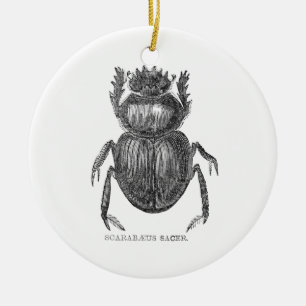 Scarab Beetle Vintage pen and ink drawing Ceramic Ornament