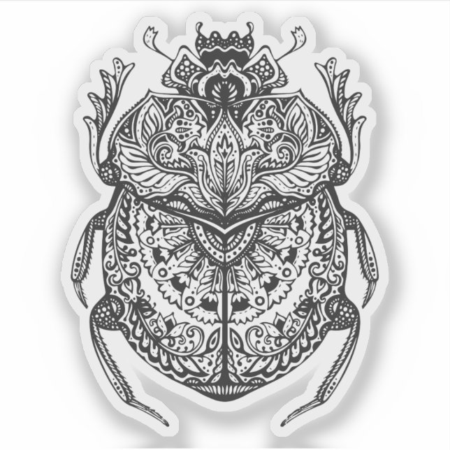 Scarab Egyptian New Age black & white hand drawn Sticker (Front)