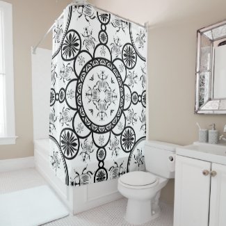 Scarab tile line pattern shower curtain