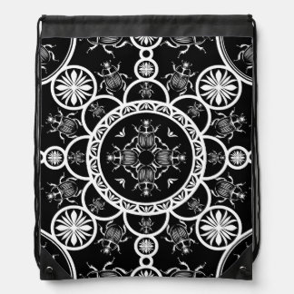 Scarab tile line pattern with black Background Drawstring Bag