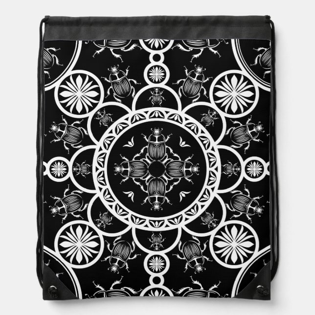 Scarab tile line pattern with black Background Drawstring Bag (Front)