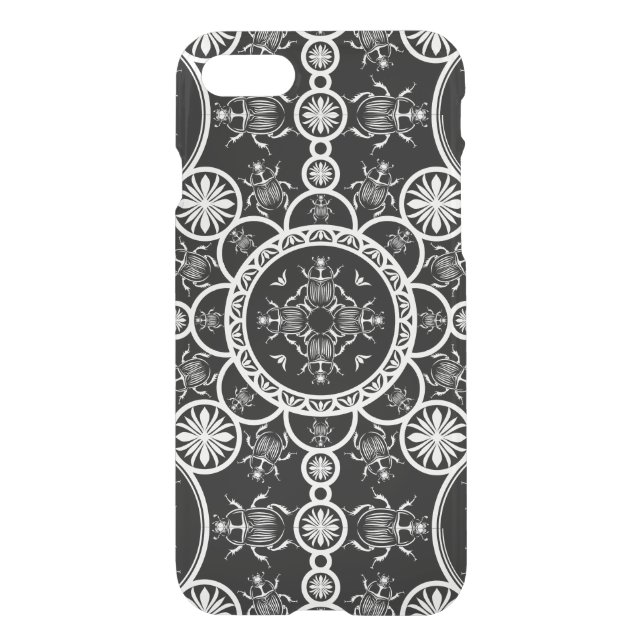 Scarab tile line pattern with black Background Uncommon iPhone Case (Back)