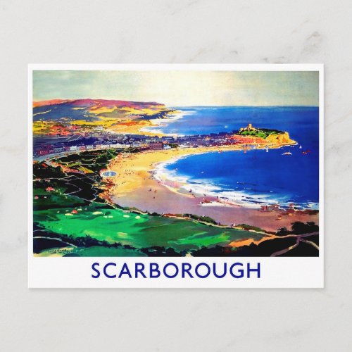 Scarborough beach England vintage travel Postcard