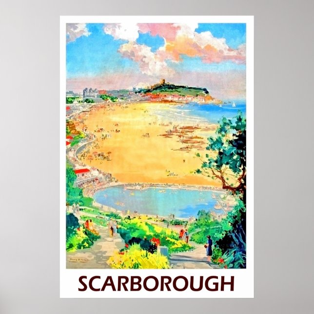 Scarborough beach, landscape, vintage travel poster (Front)