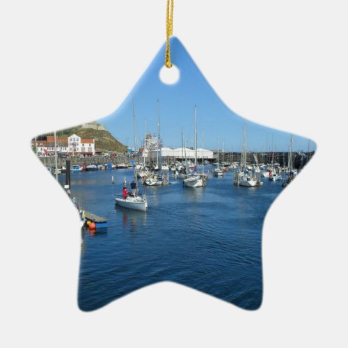 Scarborough harbor ceramic ornament