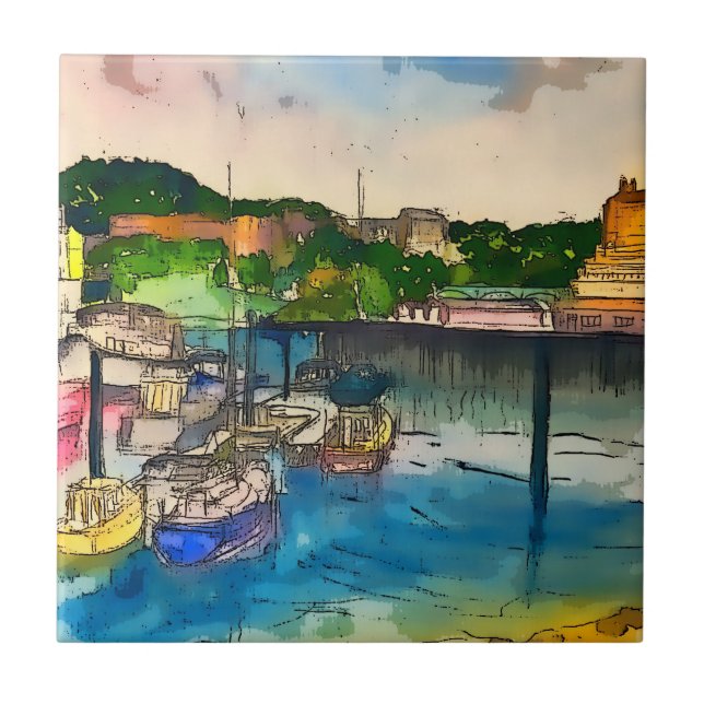 Scarborough Watercolour  Ceramic Tile (Front)