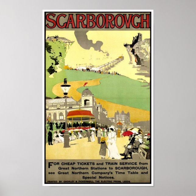Scarborough, Yorkshire England Vintage Travel Poster (Front)