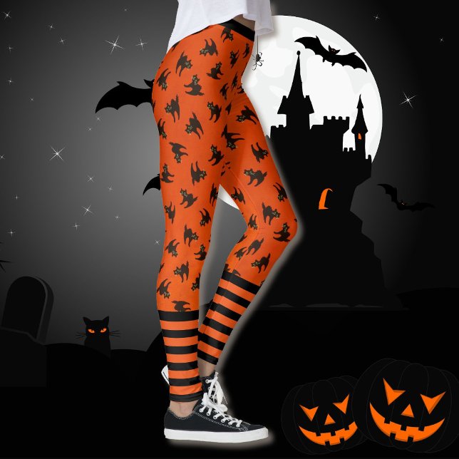Scardy Cat Black Orange Halloween Best Quality Leggings (Creator Uploaded)