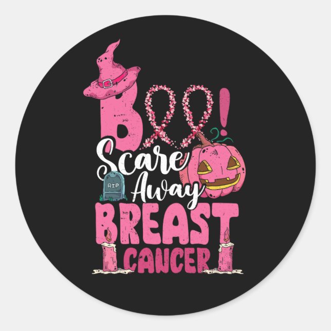Scare away Breast Cancer Awareness Pink Ghost Hall Classic Round Sticker (Front)